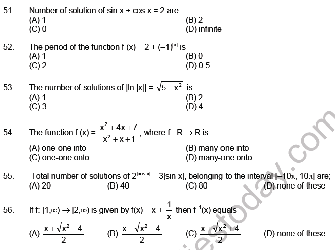 JEE Mathematics Relation And Functions MCQs Set B, Multiple Choice ...